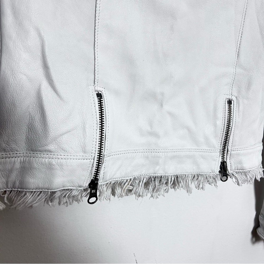Jakett Alexa Burnished White Leather Jacket Cropped Fringe Hem XS - Picture 5 of 5